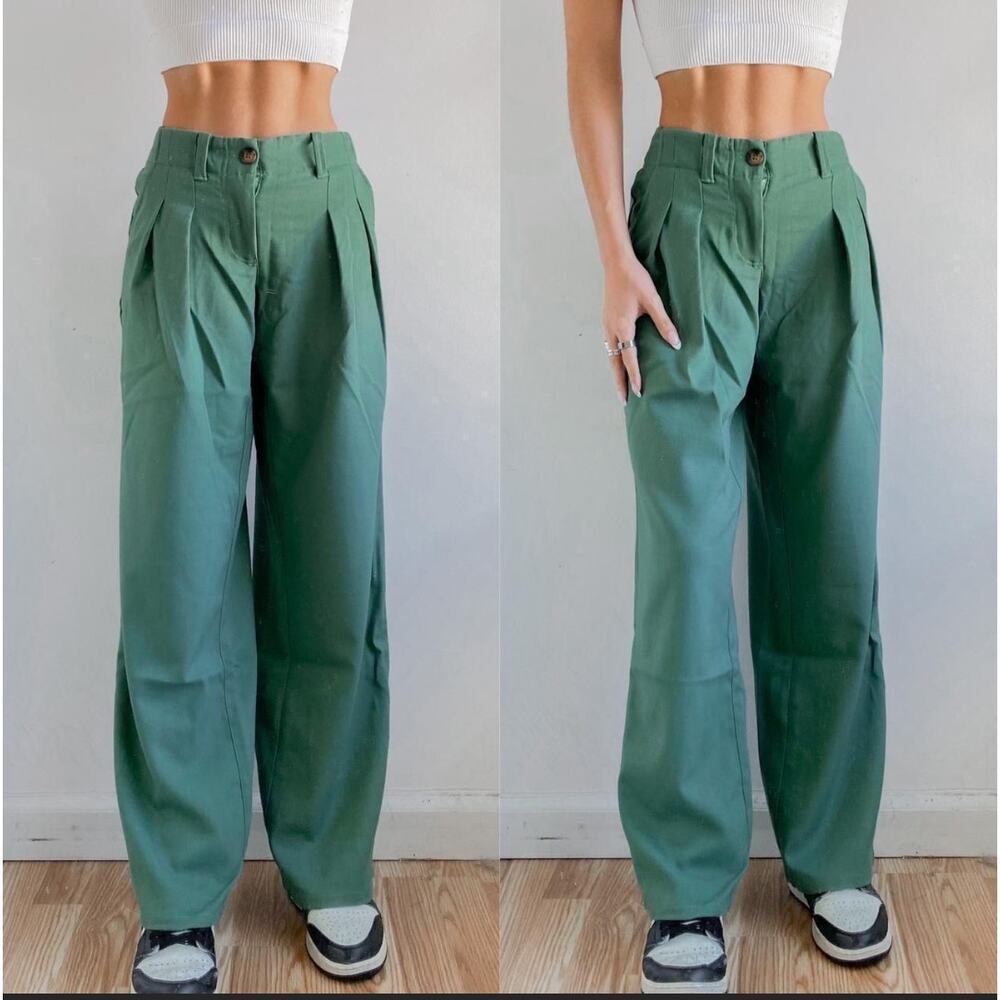 Urban Outfitters Green Teal Vivien Pleated Wide Leg Trouser Pants Size XS